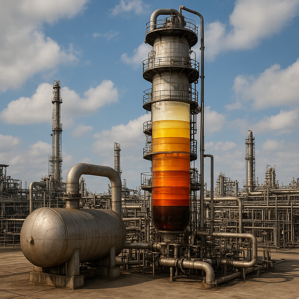 Proces destylacji frakcyjnej ropy naftowej